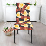 Black Fried Egg And Bacon Pattern Print Dining Chair Slipcover