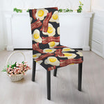 Black Fried Egg And Bacon Pattern Print Dining Chair Slipcover