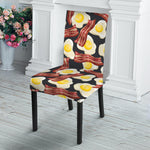 Black Fried Egg And Bacon Pattern Print Dining Chair Slipcover