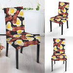 Black Fried Egg And Bacon Pattern Print Dining Chair Slipcover
