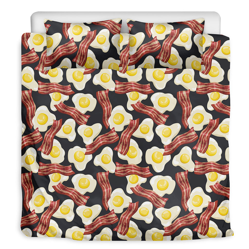 Black Fried Egg And Bacon Pattern Print Duvet Cover Bedding Set