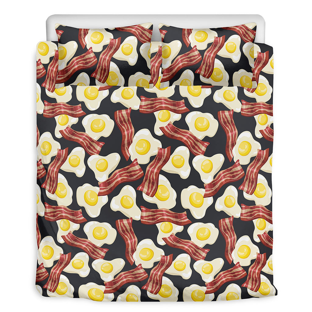 Black Fried Egg And Bacon Pattern Print Duvet Cover Bedding Set