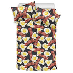 Black Fried Egg And Bacon Pattern Print Duvet Cover Bedding Set