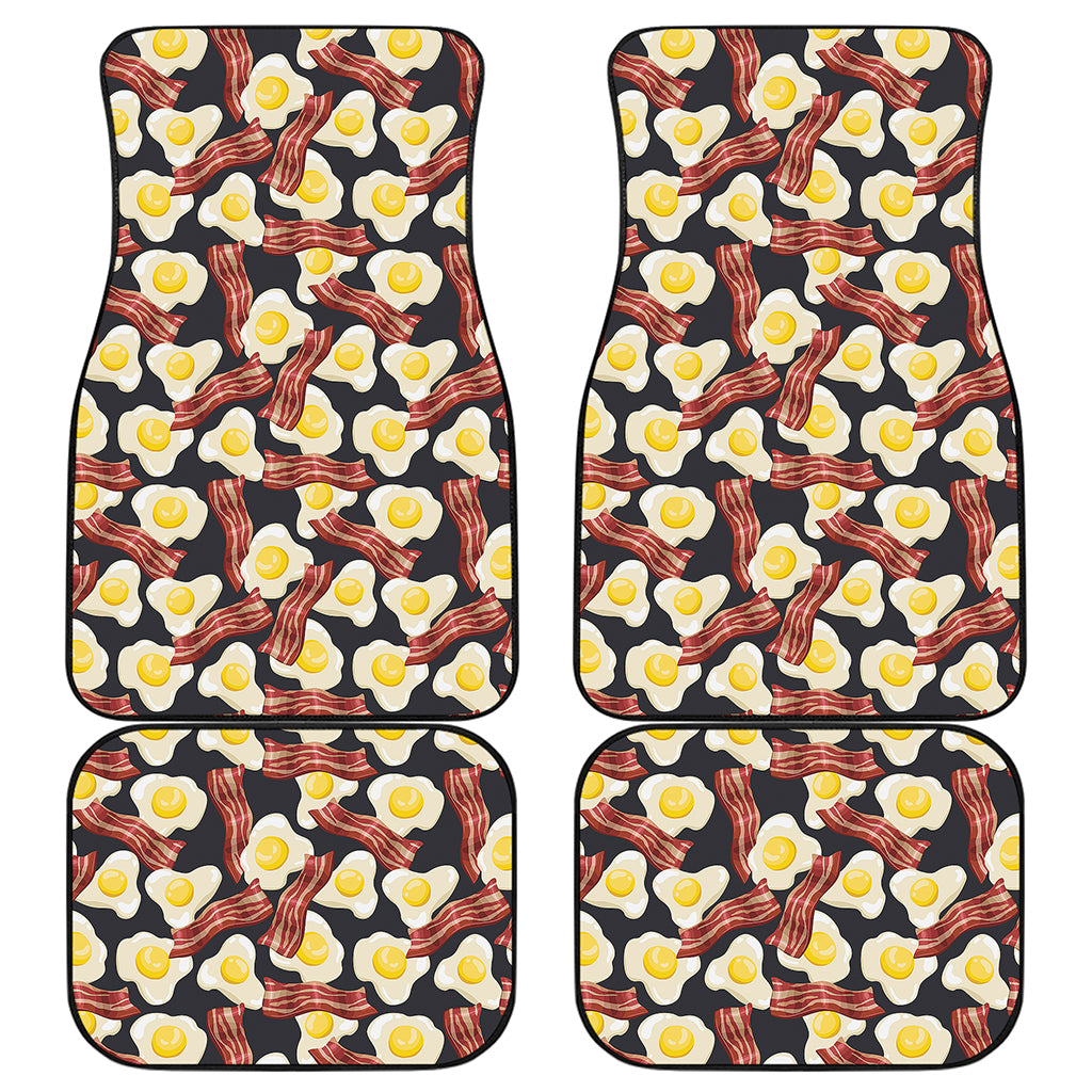 Black Fried Egg And Bacon Pattern Print Front and Back Car Floor Mats