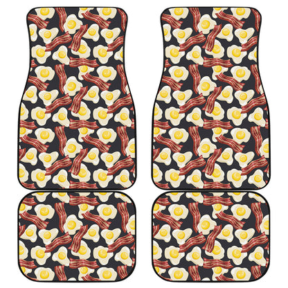 Black Fried Egg And Bacon Pattern Print Front and Back Car Floor Mats
