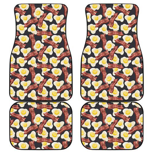 Black Fried Egg And Bacon Pattern Print Front and Back Car Floor Mats