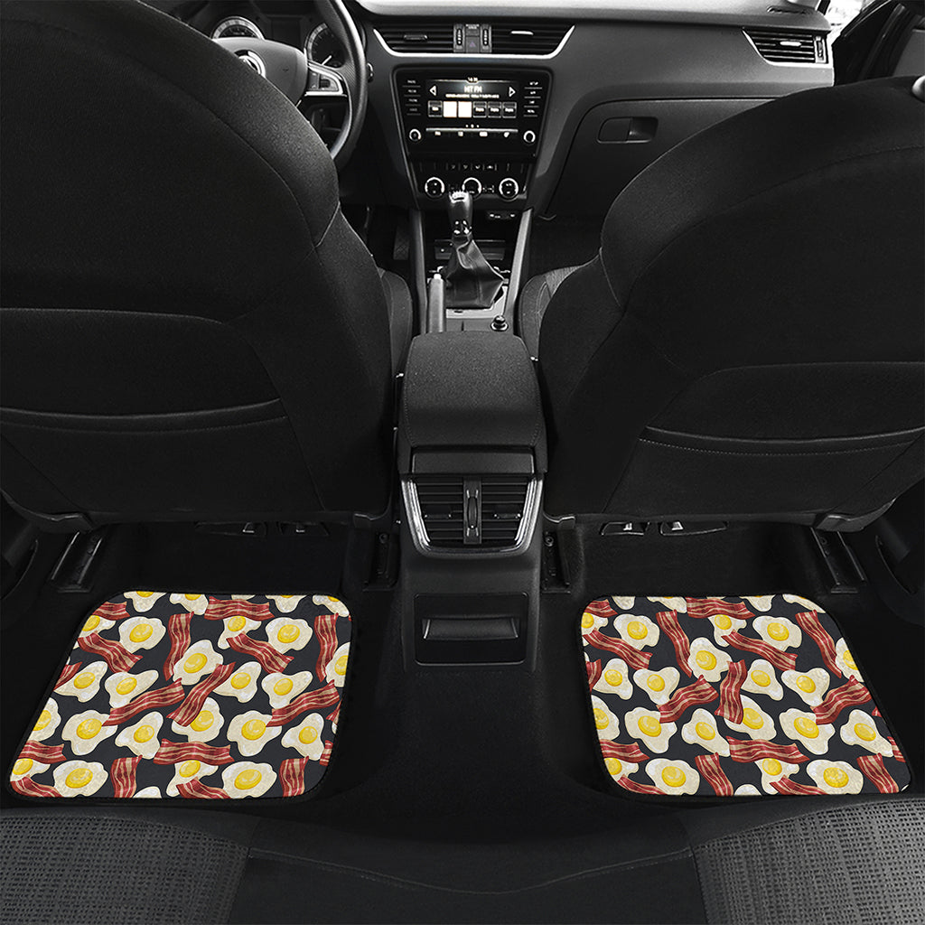 Black Fried Egg And Bacon Pattern Print Front and Back Car Floor Mats