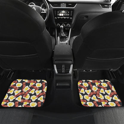 Black Fried Egg And Bacon Pattern Print Front and Back Car Floor Mats