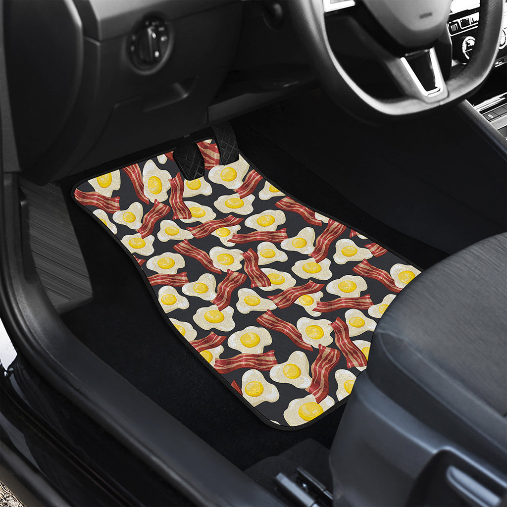 Black Fried Egg And Bacon Pattern Print Front and Back Car Floor Mats