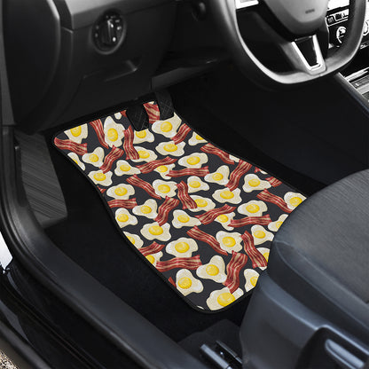 Black Fried Egg And Bacon Pattern Print Front and Back Car Floor Mats