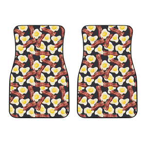 Black Fried Egg And Bacon Pattern Print Front Car Floor Mats