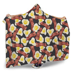 Black Fried Egg And Bacon Pattern Print Hooded Blanket