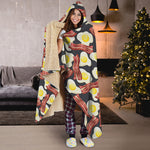 Black Fried Egg And Bacon Pattern Print Hooded Blanket