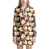Black Fried Egg And Bacon Pattern Print Hoodie Dress