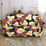 Black Fried Egg And Bacon Pattern Print Loveseat Slipcover