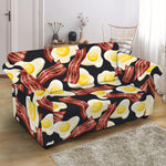 Black Fried Egg And Bacon Pattern Print Loveseat Slipcover