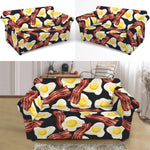 Black Fried Egg And Bacon Pattern Print Loveseat Slipcover