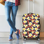 Black Fried Egg And Bacon Pattern Print Luggage Cover