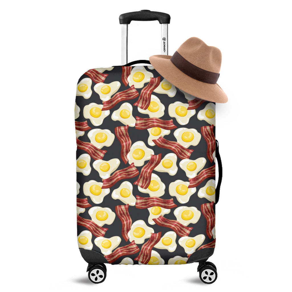 Black Fried Egg And Bacon Pattern Print Luggage Cover