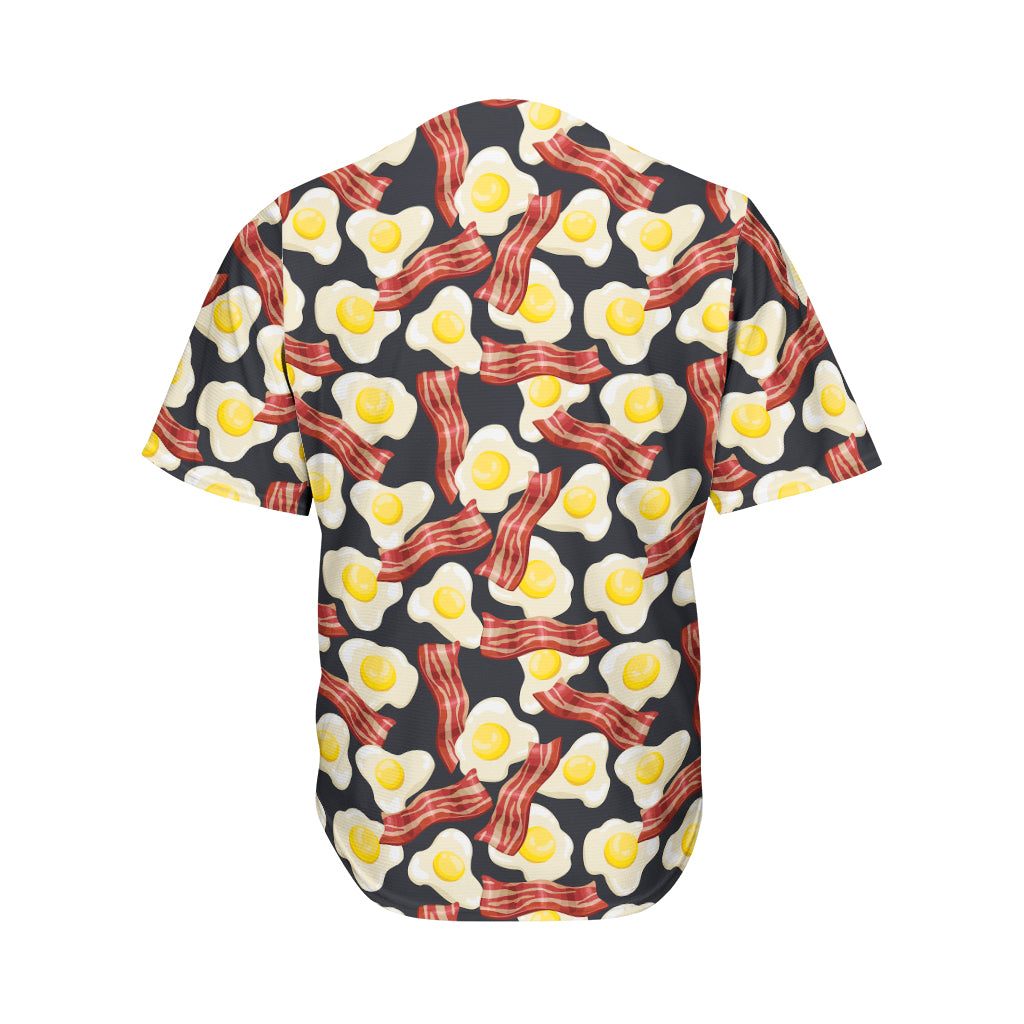 Black Fried Egg And Bacon Pattern Print Men's Baseball Jersey
