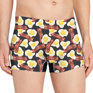 Black Fried Egg And Bacon Pattern Print Men's Boxer Briefs