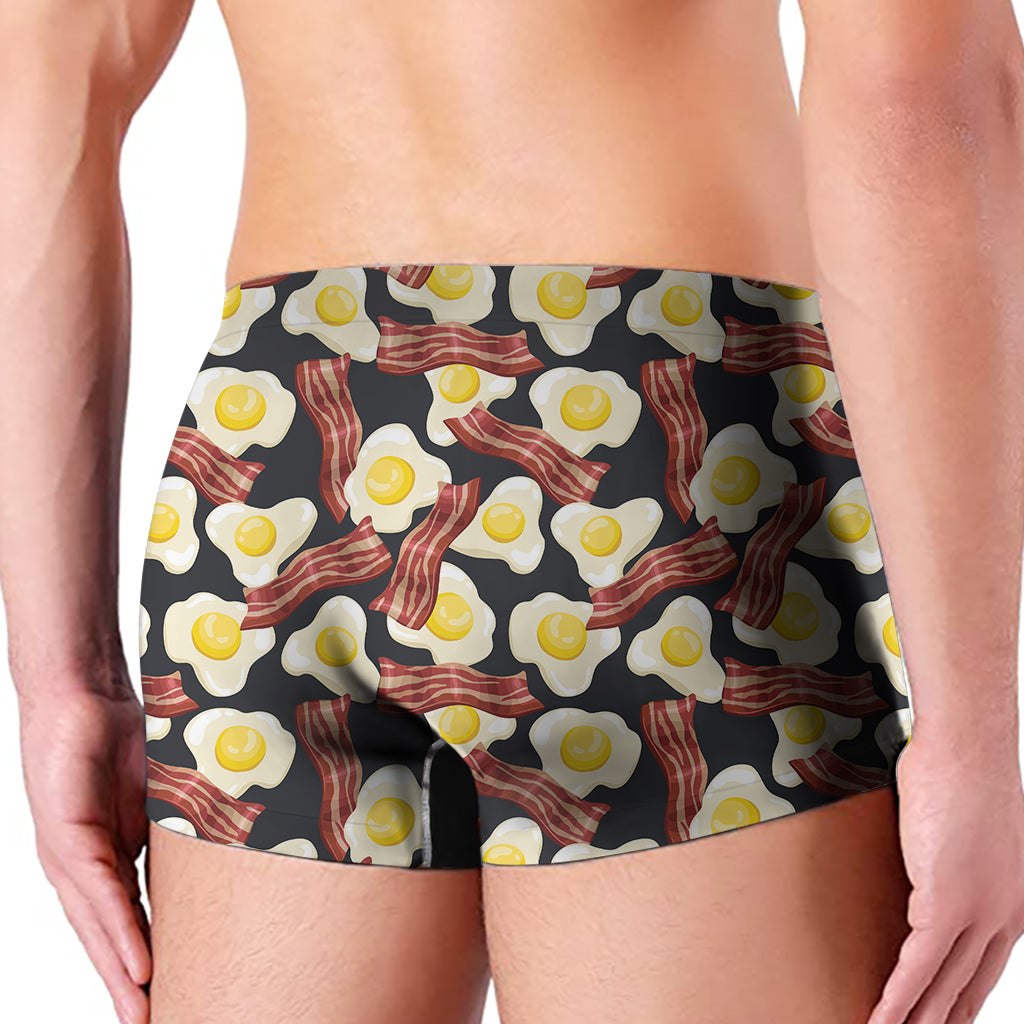 Black Fried Egg And Bacon Pattern Print Men's Boxer Briefs