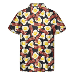 Black Fried Egg And Bacon Pattern Print Men's Short Sleeve Shirt
