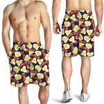 Black Fried Egg And Bacon Pattern Print Men's Shorts