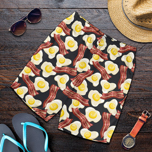 Black Fried Egg And Bacon Pattern Print Men's Shorts