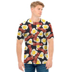 Black Fried Egg And Bacon Pattern Print Men's T-Shirt