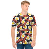 Black Fried Egg And Bacon Pattern Print Men's T-Shirt