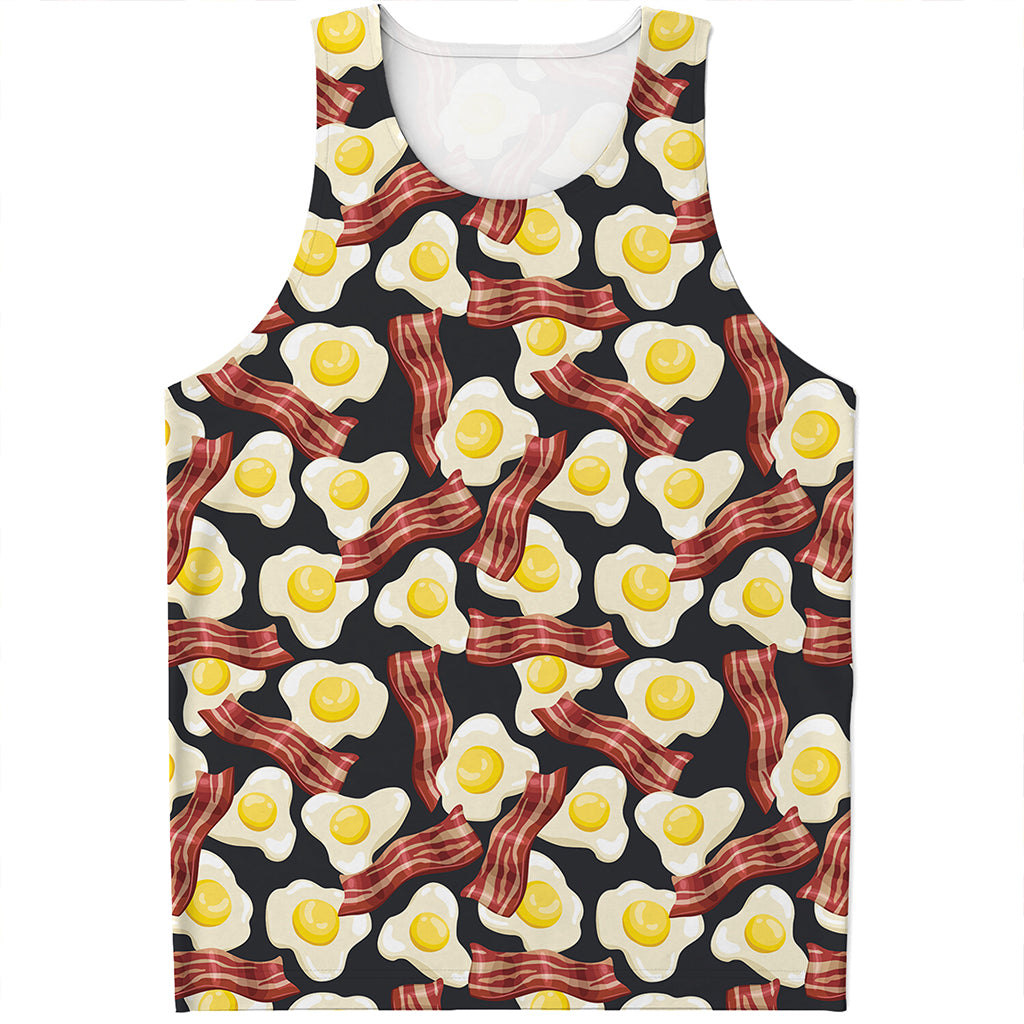 Black Fried Egg And Bacon Pattern Print Men's Tank Top