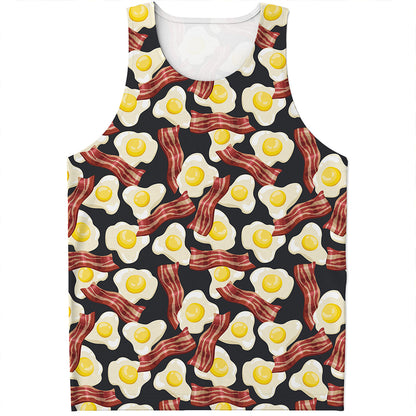Black Fried Egg And Bacon Pattern Print Men's Tank Top