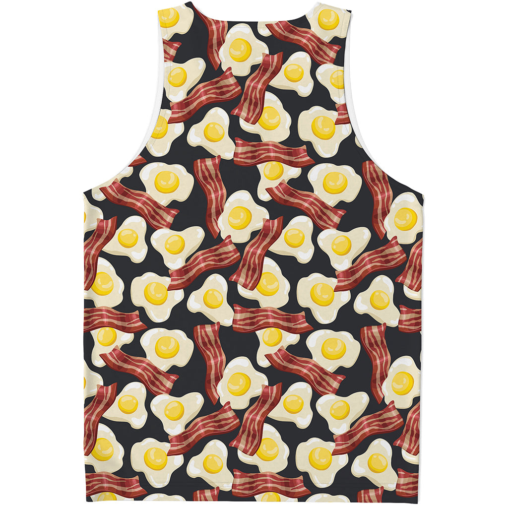 Black Fried Egg And Bacon Pattern Print Men's Tank Top