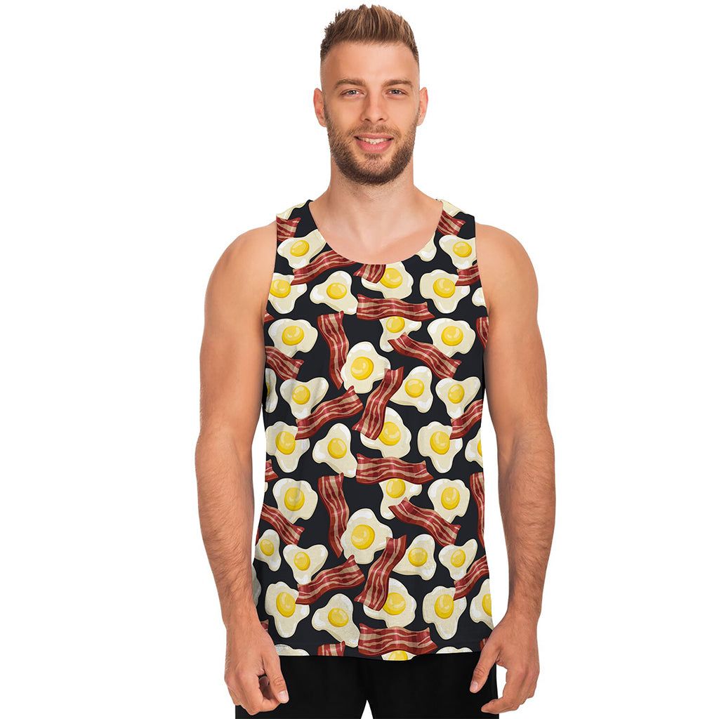 Black Fried Egg And Bacon Pattern Print Men's Tank Top