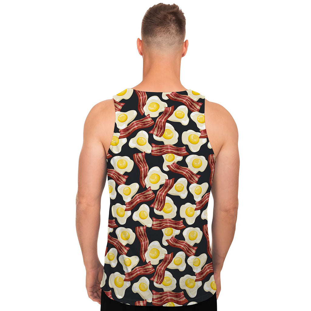 Black Fried Egg And Bacon Pattern Print Men's Tank Top