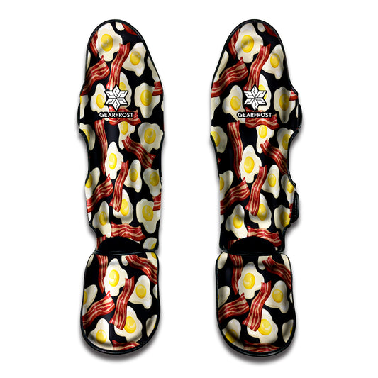 Black Fried Egg And Bacon Pattern Print Muay Thai Shin Guard