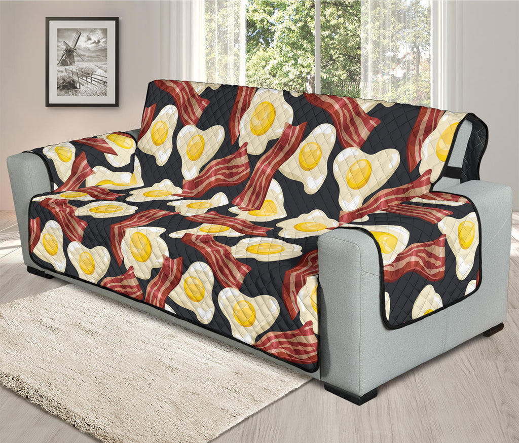 Black Fried Egg And Bacon Pattern Print Oversized Sofa Protector