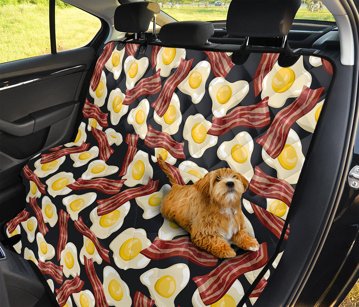 Black Fried Egg And Bacon Pattern Print Pet Car Back Seat Cover