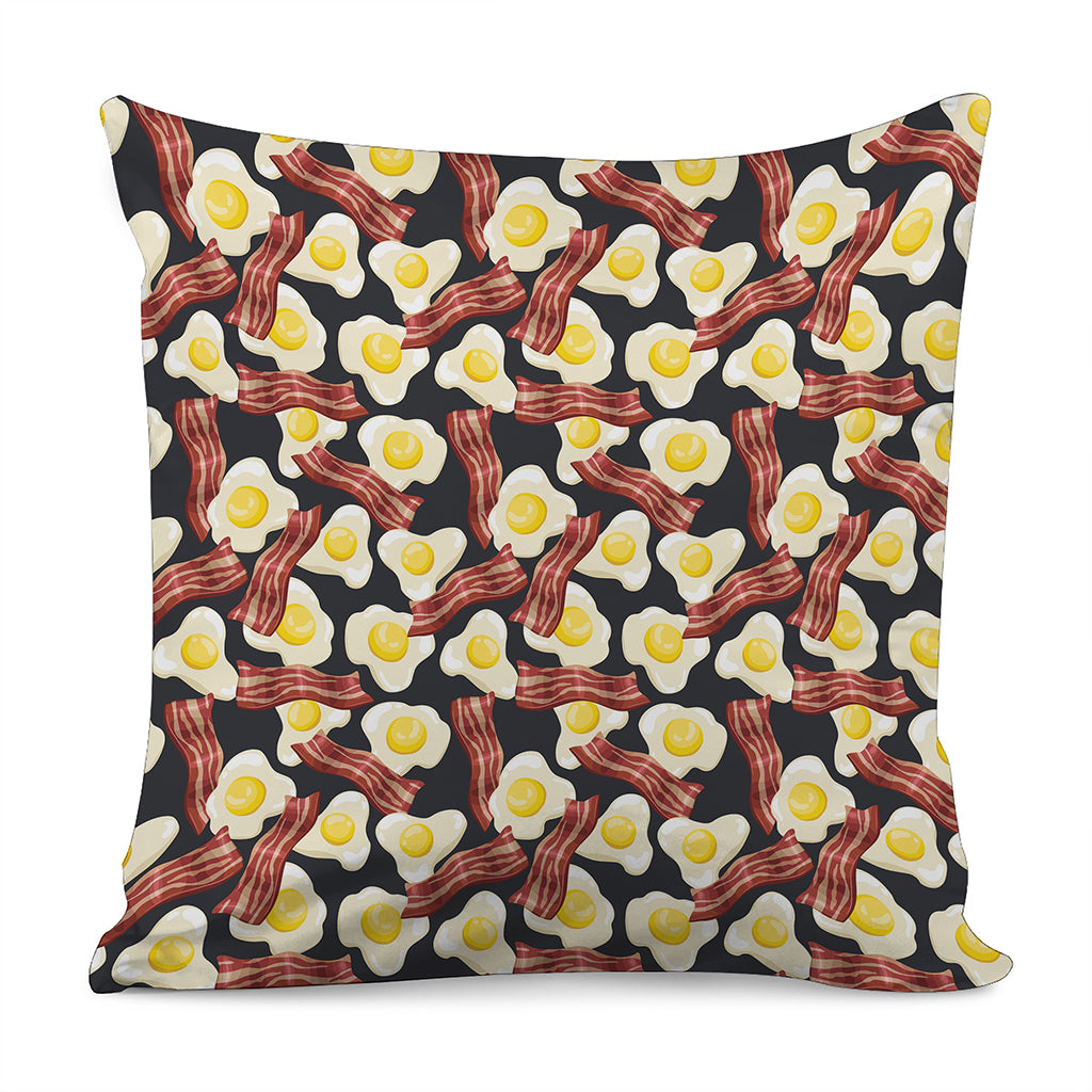 Black Fried Egg And Bacon Pattern Print Pillow Cover