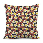 Black Fried Egg And Bacon Pattern Print Pillow Cover