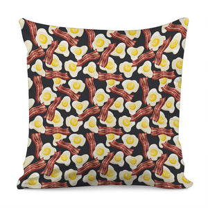 Black Fried Egg And Bacon Pattern Print Pillow Cover