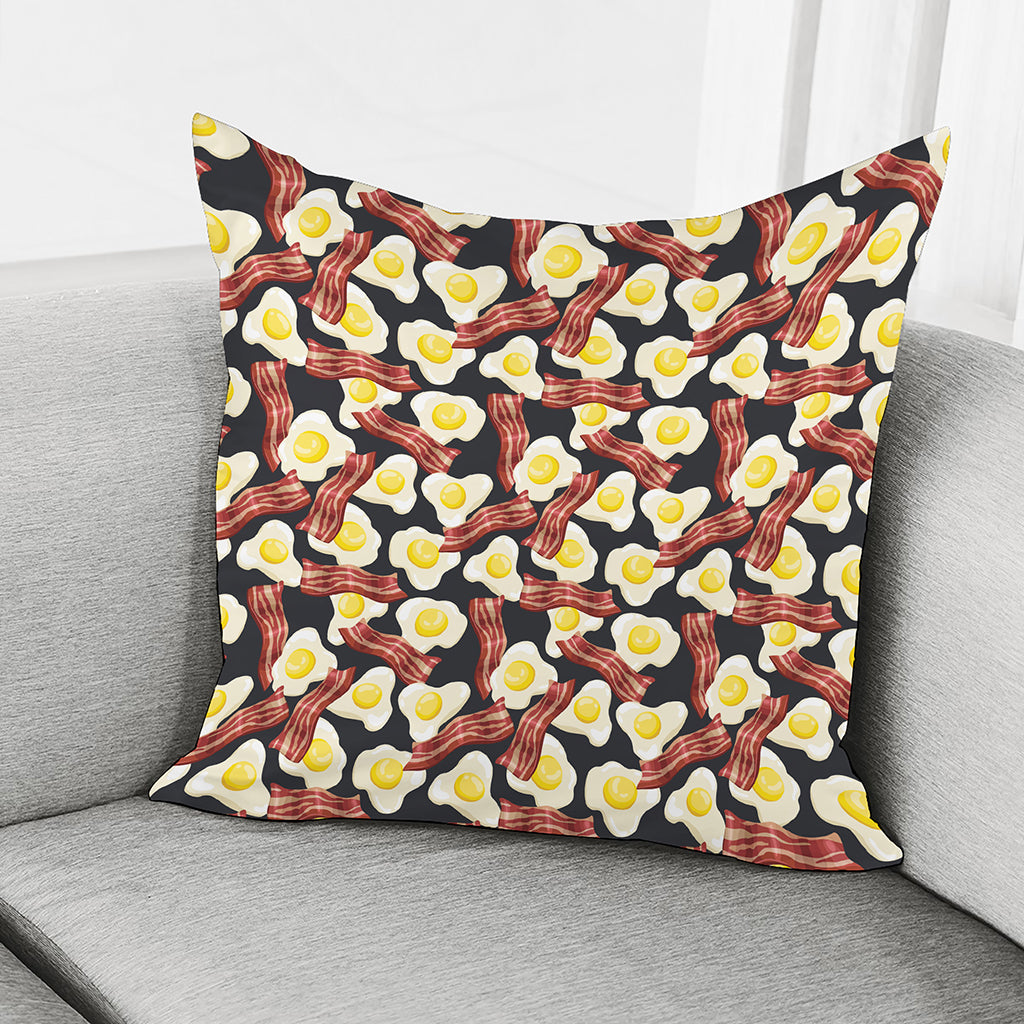 Black Fried Egg And Bacon Pattern Print Pillow Cover