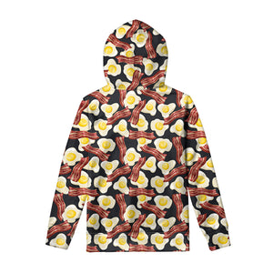 Black Fried Egg And Bacon Pattern Print Pullover Hoodie