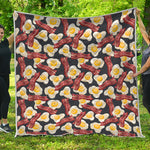 Black Fried Egg And Bacon Pattern Print Quilt