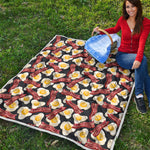 Black Fried Egg And Bacon Pattern Print Quilt