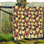 Black Fried Egg And Bacon Pattern Print Quilt