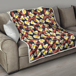 Black Fried Egg And Bacon Pattern Print Quilt