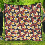 Black Fried Egg And Bacon Pattern Print Quilt