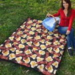 Black Fried Egg And Bacon Pattern Print Quilt